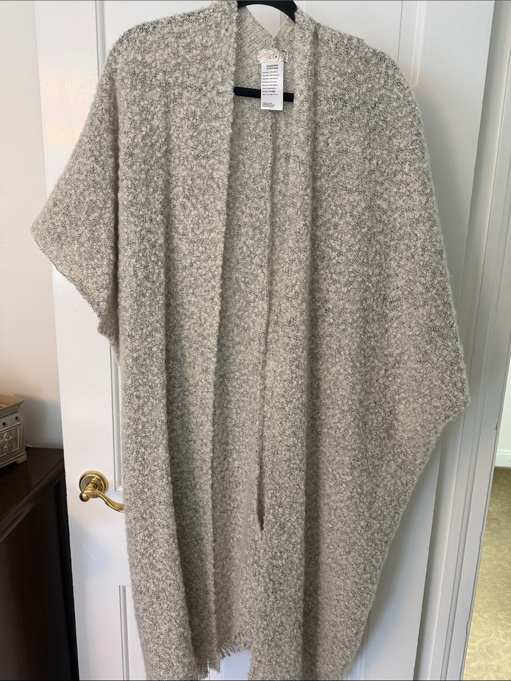 Free People Cozy Open-Front Bouclé Poncho in Heathered Beige